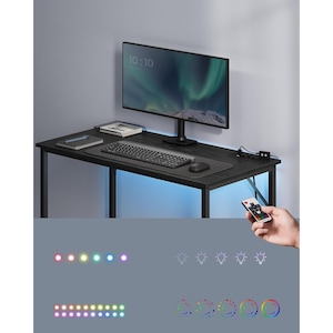 Birou cu iluminare LED VASAGLE, priza incorporata, 2 USB, 50x100x76 cm, negru