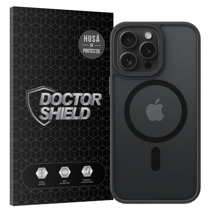 Husa de Protectie, Compatibila Apple iPhone 16 Pro, Doctor Shield Fantom, MagSafe - Negru