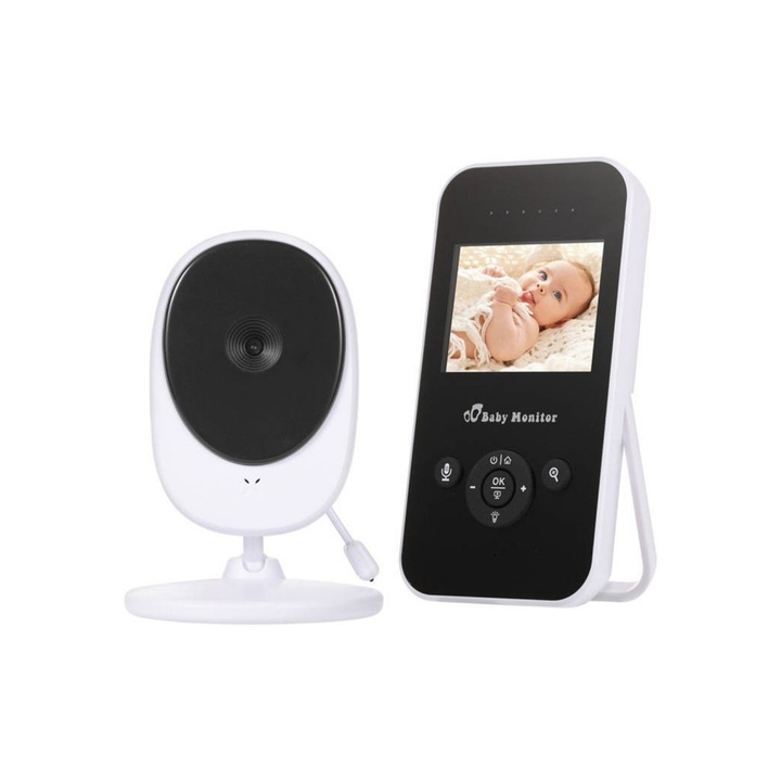 Bébi videó monitor 0806BM-BST3193393, vezeték nélküli színes LCD kijelző 2.4", kamera + szülői egység, fehér