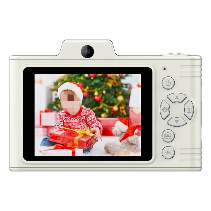 Digitális kamera, 4800w pixel, két HD kamera, 2,8 hüvelykes képernyő, vaku, 32 GB-os memóriakártya mellékelve, USB kártyaolvasó, Android adapter, 8x digitális zoom, automatikus mosolyérzékelés, zenelejátszás funkció, fehér