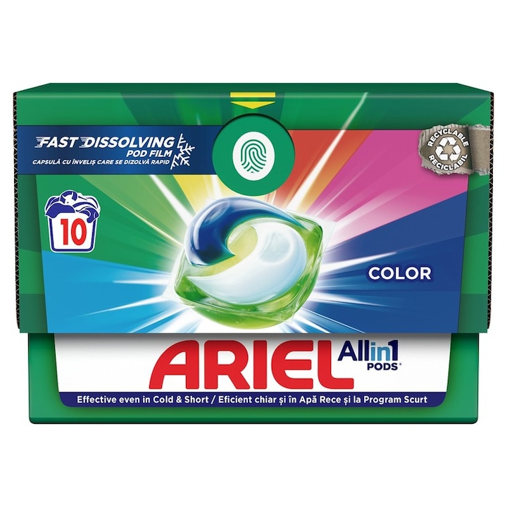 Перилен препарат за автоматично пране ARIEL All in One Pods Color капсули, 10 бр.