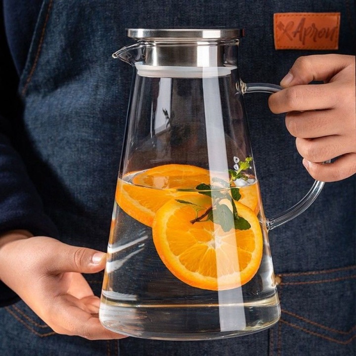 Elegáns üvegkancsó, Enforose, 2 literes, hőálló boroszilikát üveg, cseppmentes öntési kapacitás, átlátszó