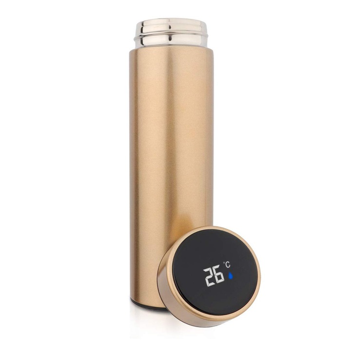 Sticla inteligenta de apa izolata in vid, Enforose, ecran tactil LCD, inox, 500 ml