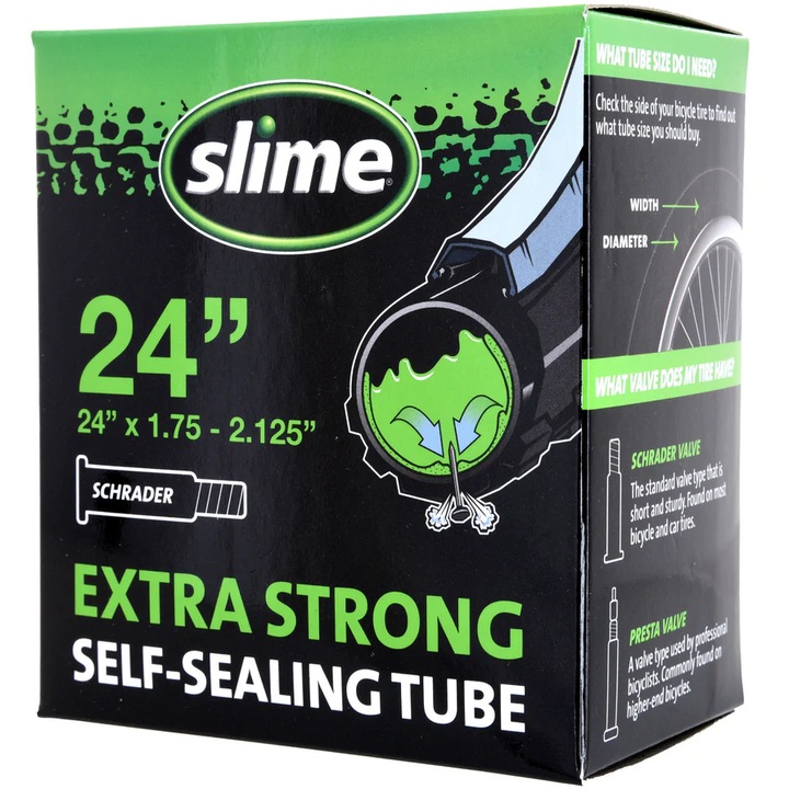 SLIME 24x1, 75-2, 125 вътрешна гума за велосипед с автоматичен клапан