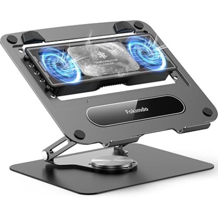 Suport de racire pentru laptop cu cooler termoelectric detasabil, baza rotativa 360°, otel carbon solid, 20dB ultra-silent, pentru laptopuri de pana la 16 inch