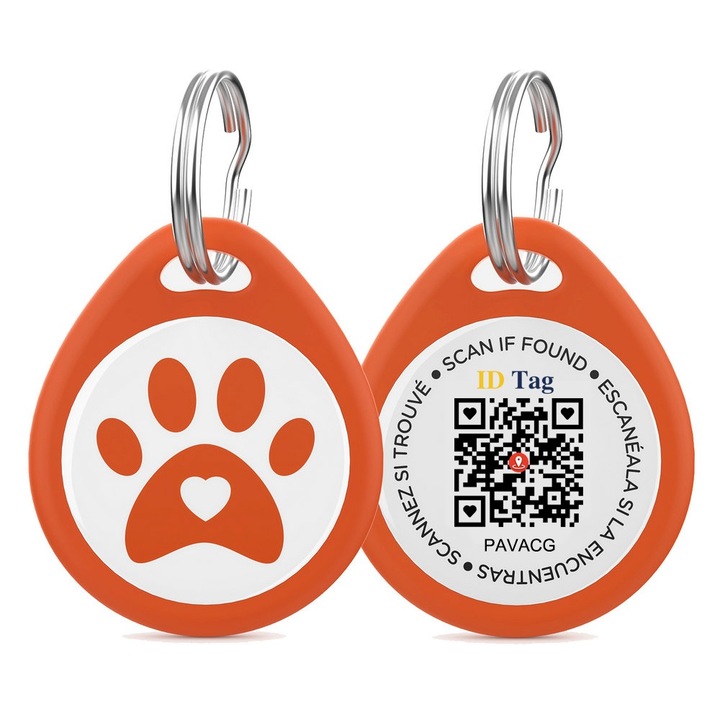 Dispozitiv anti-pierdere pentru animale de companie, tag ID inteligent, ABS, fara aplicatie, fara baterie, portocaliu