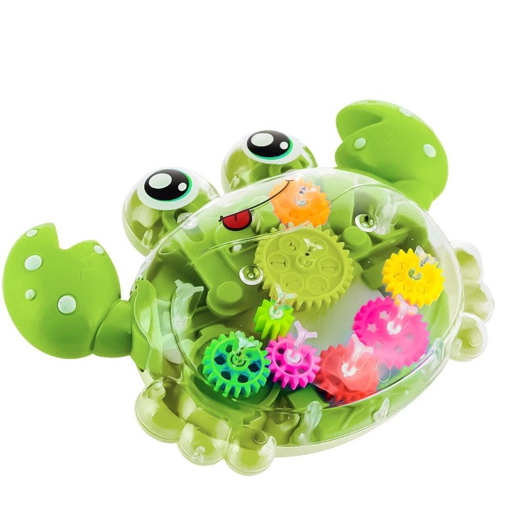 Jucarie interactiva Model miscare crab, Plastic, cu muzica si lumini, 2 ani+, verde, Dalimag