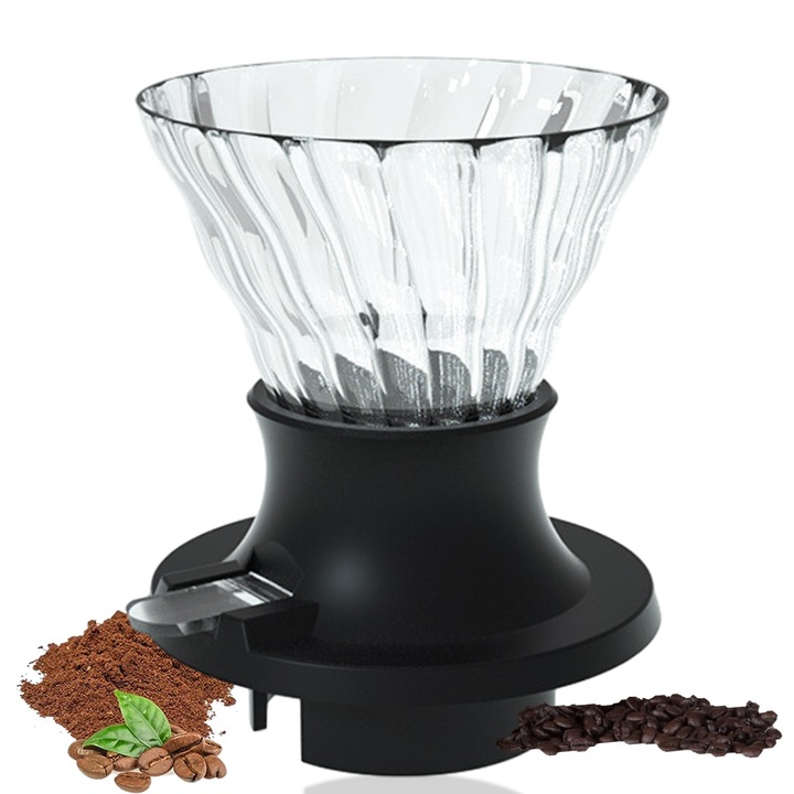 Dripper de cafea din sticla, Enforose, cu bile de otel, rezistent la temperaturi ridicate, 10x15cm