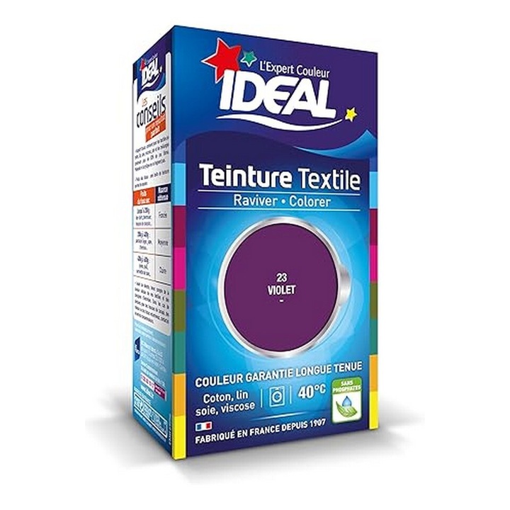 Vopsea Lichida pentru Tesaturi Mini 23 Violet - 40 ml + 1 Doza de Fixator 50 g, Bumbac, In, Matase, Viscoza, Eficient de la 40°C, IDEAL