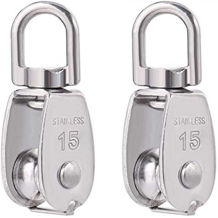 Bloc de scripete din otel inoxidabil 304, capacitate 35kg, rotatie 360°, 6x2x1.6cm