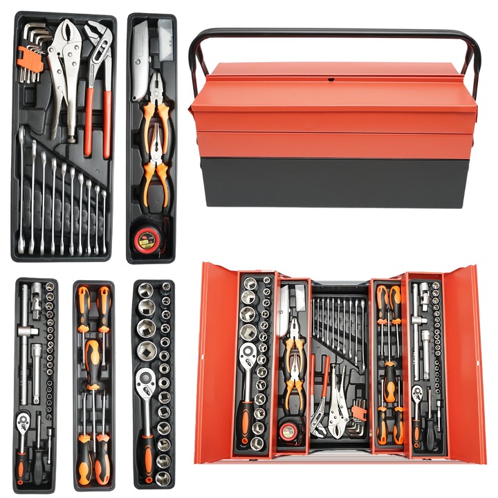 Set Chei - Trusa Profesionala, cu 4 sertare, 86 piese, finisaj satinat, 47x20x21.5 cm