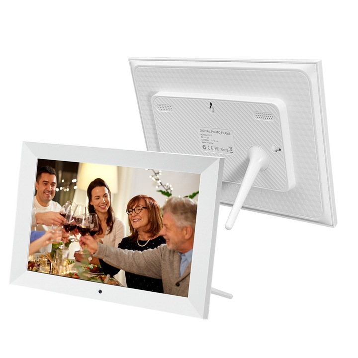 Rama Foto Digitala VIS®, 10,1 inch, Ecran IPS, Rezolutie 1280x800, Reda Fotografii, Videoclipuri, Muzica prin card SD sau USB, Afisare Calendar si Ceas, Culoare Alba, Cadou Tech Personalizat Foto