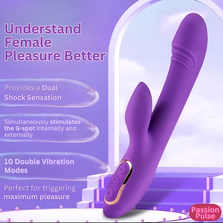 G-pont vibrátor kettős stimulációval, SenzationX PassionPulse, szilikonból és ABS-ből készült, DC kábellel tölthető, 10 rezgési mód, vízálló, ametisztlila, 20,5x3 cm