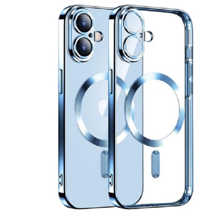 Mágneses szilikon tok vezeték nélküli töltéssel Iphone 16 Plus Blue készülékhez