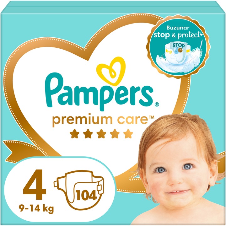 Scutece Pampers Premium Care Mega Box Marimea 4, 9-14 kg, 104 buc