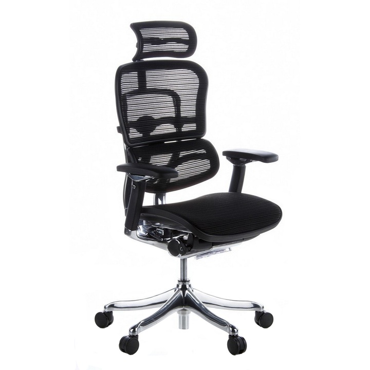 QMOBILI Ergohuman v2 Plus LUXURY Szék, fekete, 3D hálós, állítható ülés, 2D fejtámla, deréktámasz, 4D állítható karok, lefordítható ülés