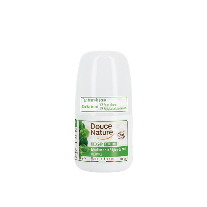 Дезодорант Douce Nature, Био, Пречистващ, Рол-он, С мента, Всеки тип кожа, 50мл