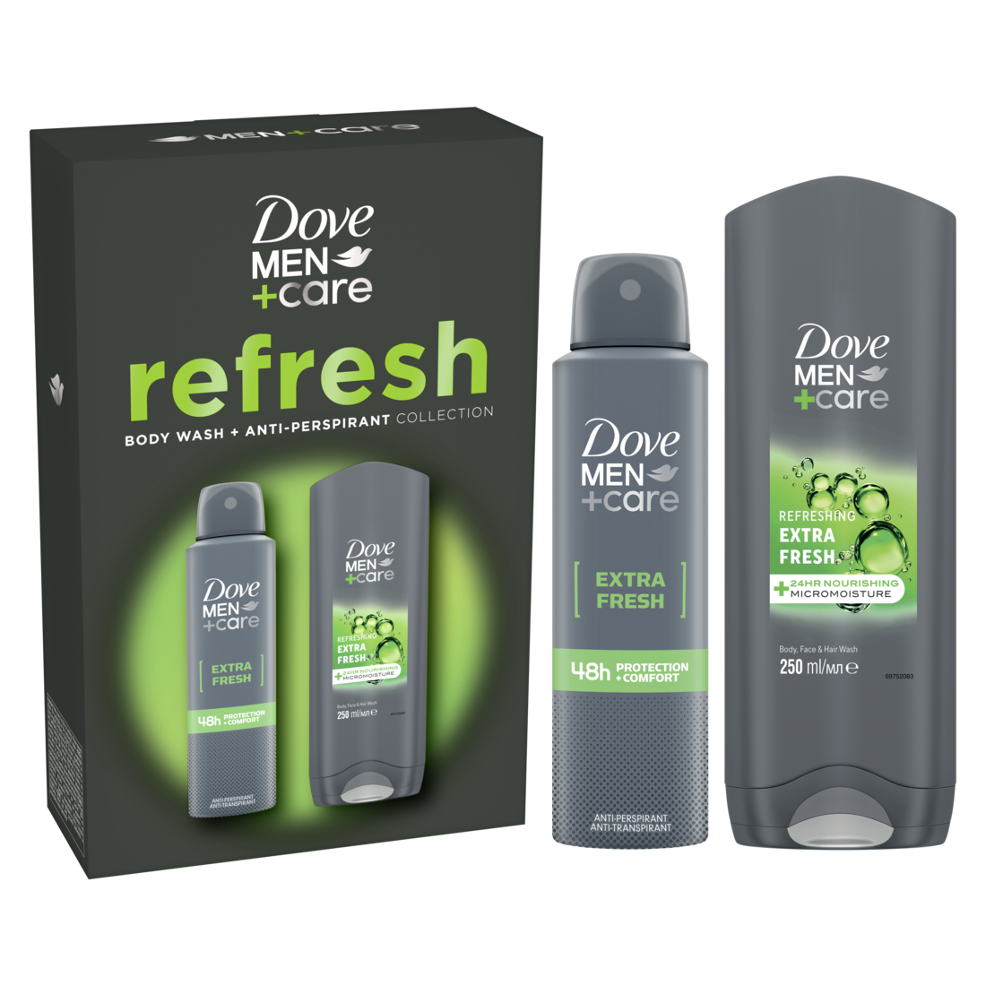 Set cadou Dove Men+Care: Spray Extra Fresh, 150ml + Gel de dus