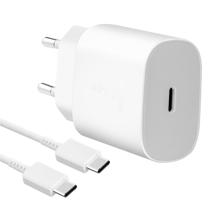 EP-TA800EWE + EP-DA905BWE Samsung 25W utazási töltő + USB-C/USB-C adatkábel fehér - csomagolás nélküli gyártói