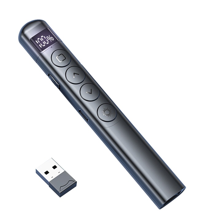 Дистанционно управление за презентации, контрол на силата на звука чрез хипервръзка, RF 2.4GHz, USB, черен