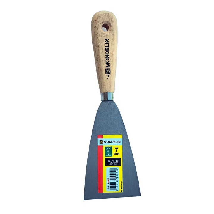 Spaclu de zugrav MONDELIN cu lama din otel, maner lemn, 7 cm