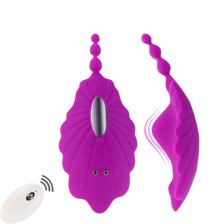 3 az 1-ben alsónemű vibrátor, félbehatolás, 10 mód, 3 stimulációs pont, anális, csikló és hüvely, csendes vibráció, távirányító, szilikon, vízálló, lila