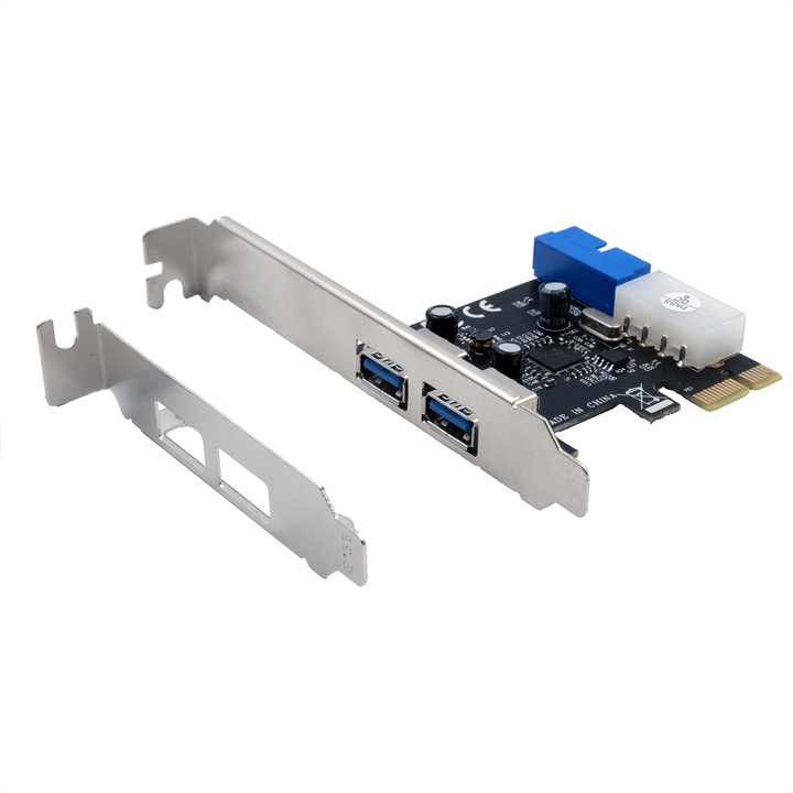 PCIe USB 3.2 Gen 1 карта с два външни и вътрешни порта, ExSys, 480 Mbit/s, Plug-and-play, черно/сребристо