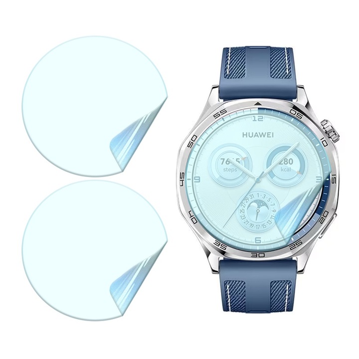 Set 3 x Folie de Protectie pentru Huawei Watch GT 5 (46mm), Silicon Hydrogel Regenerabil, Flexible Hydro-Crystal, Instalare usoara, Full Protection, Clear
