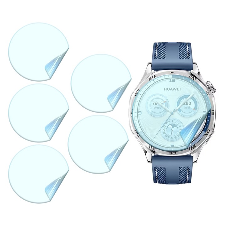 Set 6x Folii de Protectie pentru Huawei Watch GT 5 (41mm), Silicon Hydrogel Regenerabil, Flexible Hydro-Crystal, Instalare Usoara, Full Protection, Clear