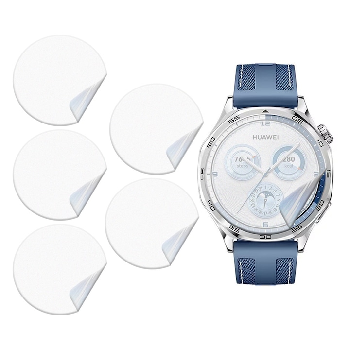Set 6x Folii de Protectie Matte pentru Huawei Watch GT 5 (46mm), Silicon Hydrogel Regenerabil, Flexible Hydro-Crystal, Instalare Usoara, Optim Full Protection, Matte