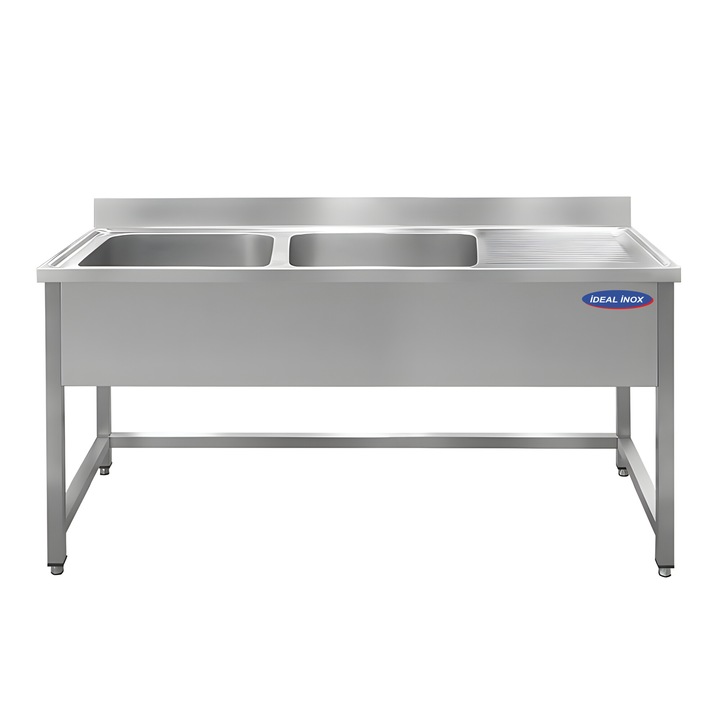 Spalator inox 2 cuve pe stanga si picurator Ideal Inox 1800x600x850 AISI 304