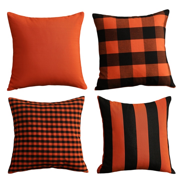 Decoratie in stil vintage Huse de canapea din tesatura de in in forma patrata de 18 x 18 inci, fara sangerare sau decolorare, husa de perna decorativa din in poliester 4 buc pentru decor exterior