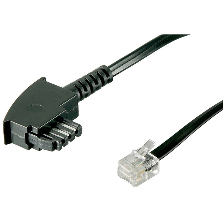 Telefon csatlakozó kábel, TAE-F / RJ11, 4 tűs, 10 m, fekete