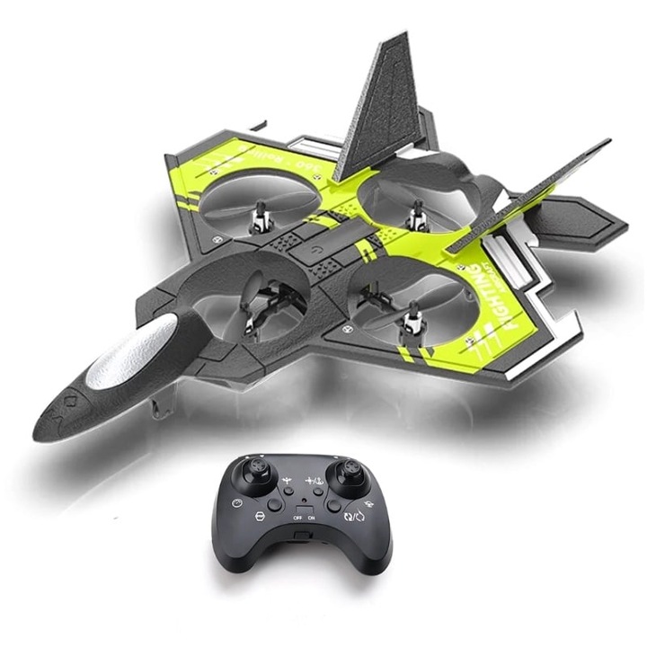 Avion cu telecomanda iUni S98, Combat Aircraft, Acrobatii 360°, Giroscop, Rezistent la impact, Lumini LED, Verde