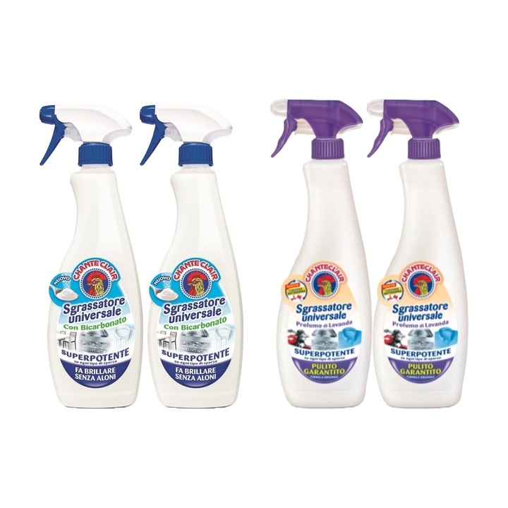 Set Curatenie Chante Clair 4 x Componente, 2 x Degresant Universal Spray 600ml Bicarbonat, 2 x Degresant Universal Spray 600ml Lavanda, rapid si eficient, testat dermatologic, prospetime de lunga durata, elimina mirosuri neplacute, curatare in profunzime