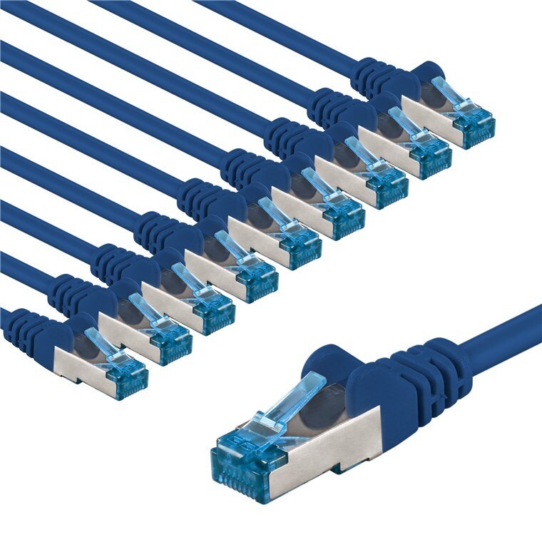 Set 10 cabluri CAT 6A, S/FTP, 2m, albastru - eMAG.ro