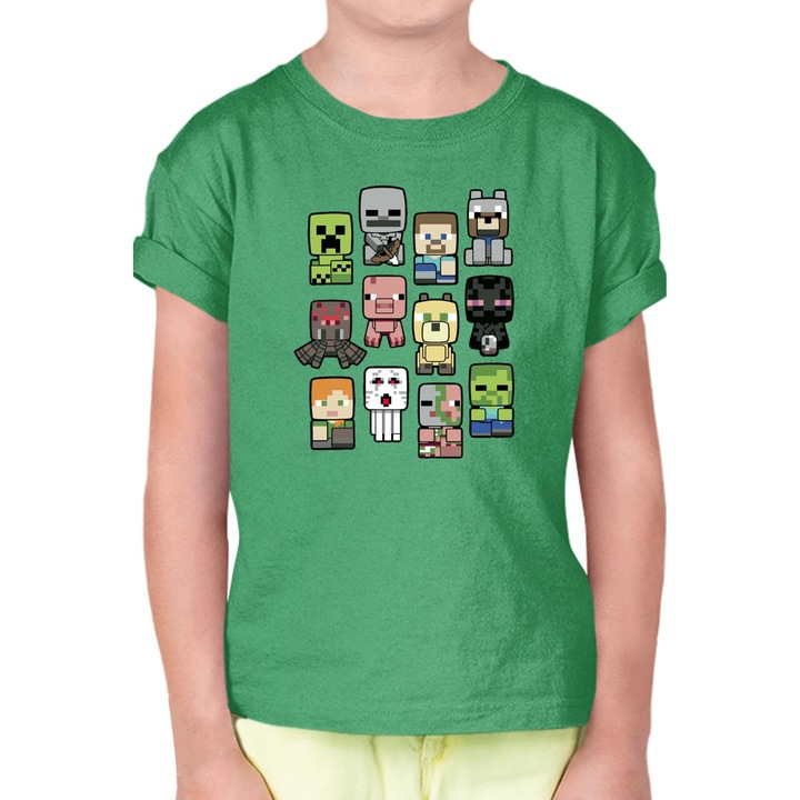 Tricou copii Minecraft Sandbox OPT Animated Characters, Verde