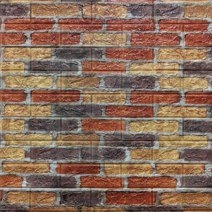 Panou decorativ 3D autocolant, STICKERWALL, efect caramida veche, 70x77x0,5cm, rosu/maro