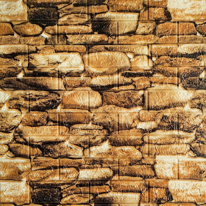 Panou decorativ 3D Stickerwall, piatra, galben, 70x77cm, set de 3 panouri