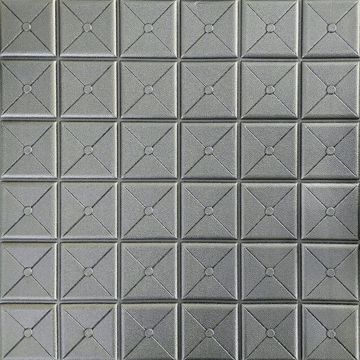 Panou decorativ 3D, Stickerwall, Spuma, Autoadeziv, 70x70x0.8cm, Argintiu