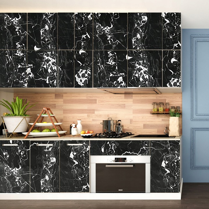 Furnir Mobilier Folie Marmura Neagra 45cm x 10cm