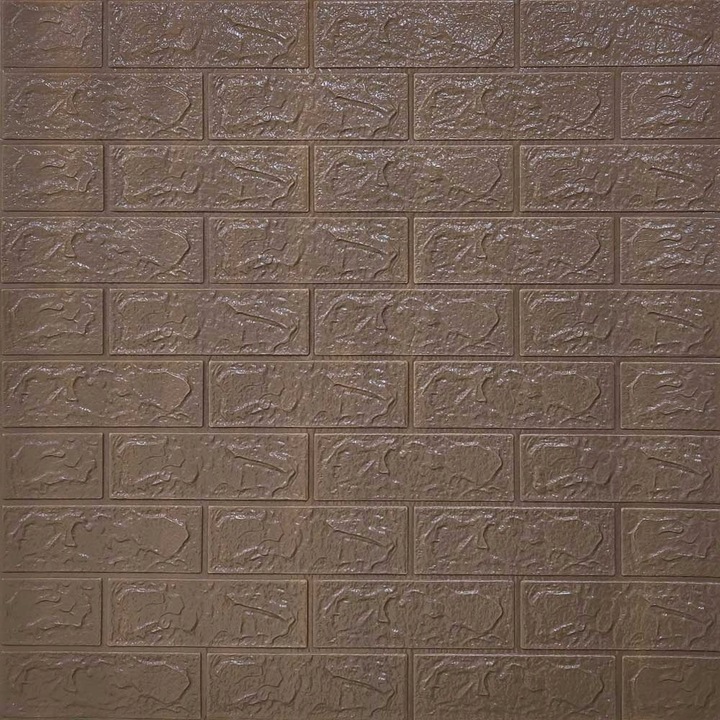 Placi decorative 3D autocolante, STICKERWALL, model caramida, 70x77cm, maro, set 2 buc.