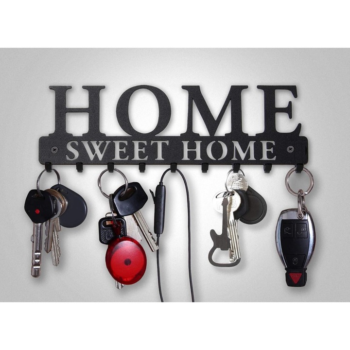 Suport chei Home Sweet Home 10 agatatoare, model 3 Negru