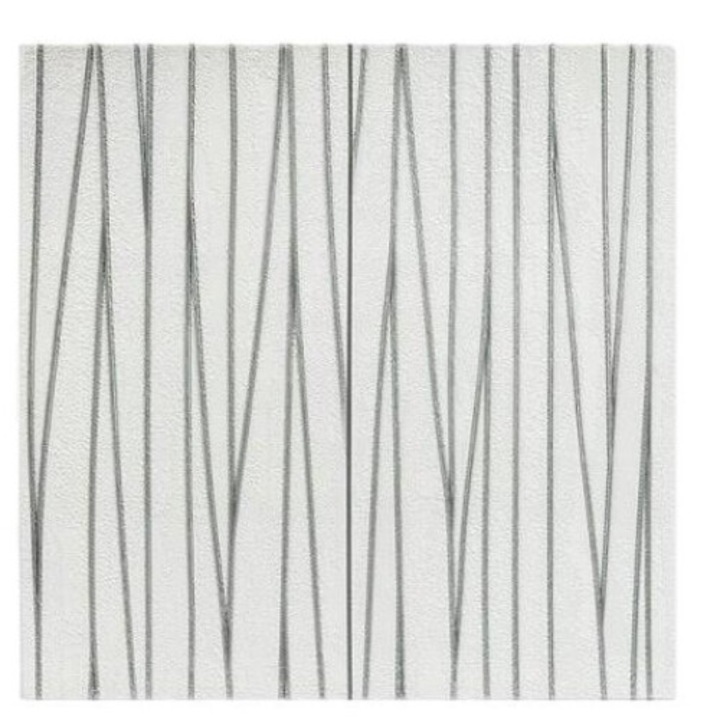 Panou decorativ 3D STICKERWALL, argintiu cu alb, 70x70cm, autoadeziv, rezistent la apa, plastic