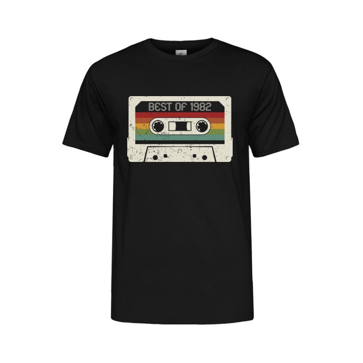 Printeed, Férfi kerek nyakú póló, retro tape 1982 vintage, Fekete, XL