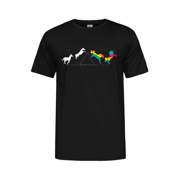 Printeed, Tricou barbati cu decolteu rotund, horse pink floyd, Negru, M