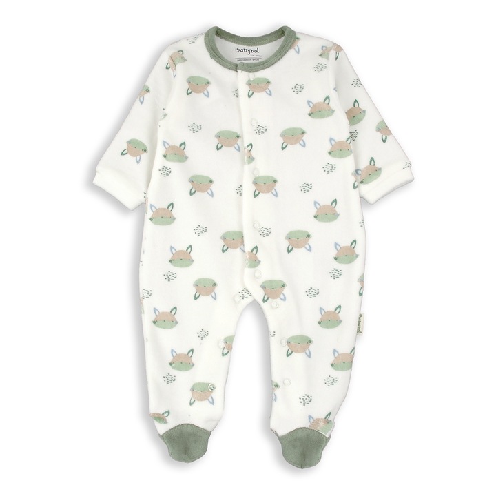 Salopeta bebe Babybol, bumbac catifelat, oeko-tex, animal print, Crem