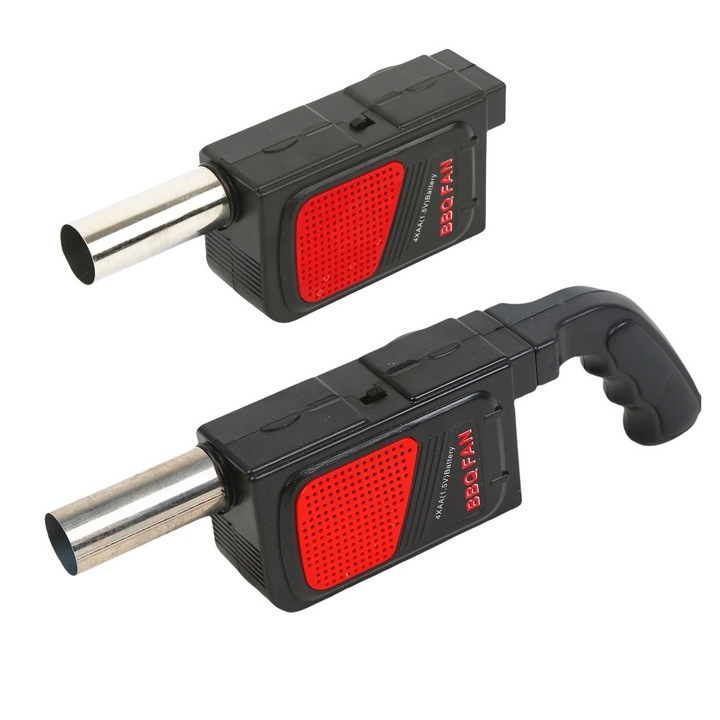 Електрически вентилатор за барбекю за къмпинг на открито, пластмаса/метал, с дръжка, преносим, черен