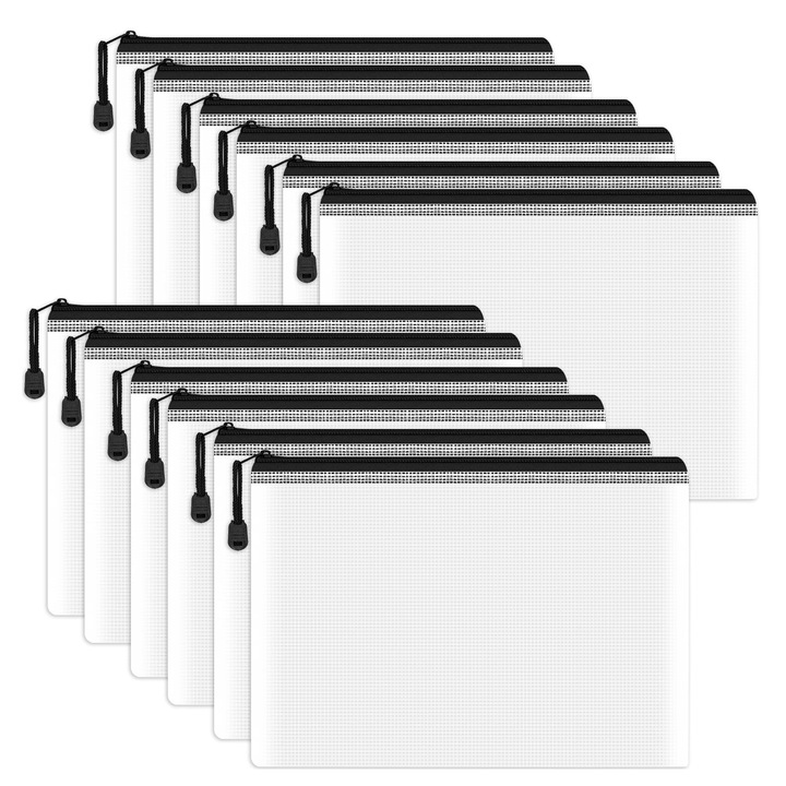 Комплект от 12 папки, Blythornix, A3, 43x30 см, мрежести чанти с цип за съхранение на офис документи, черни