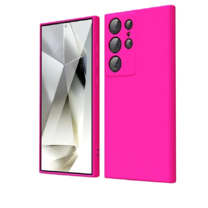 Szilikon borítás mikroszálas belsővel, kompatibilis a Samsung Galaxy S23 Ultra Neon Pink telefonnal